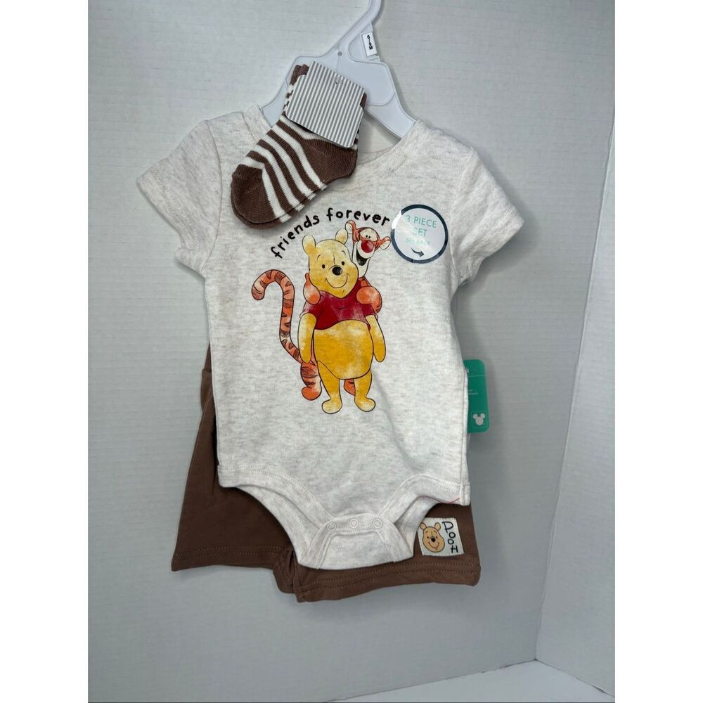 Disney Winnie the Pooh and Tigger Baby Boy 3 Piece Set Socks Shorts Shirt 6-9M